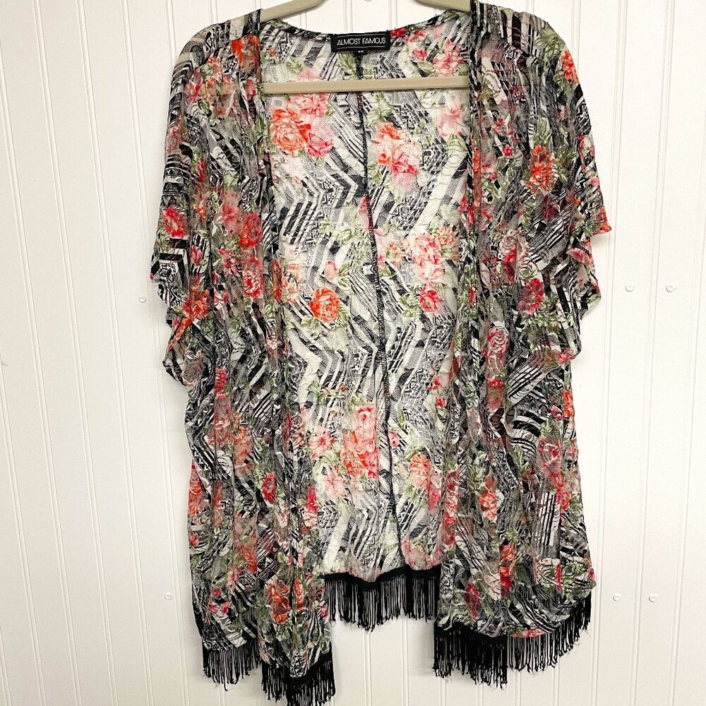 Almost Famous Kimono Cover Up With Fringe Summer Festival Size: 2X